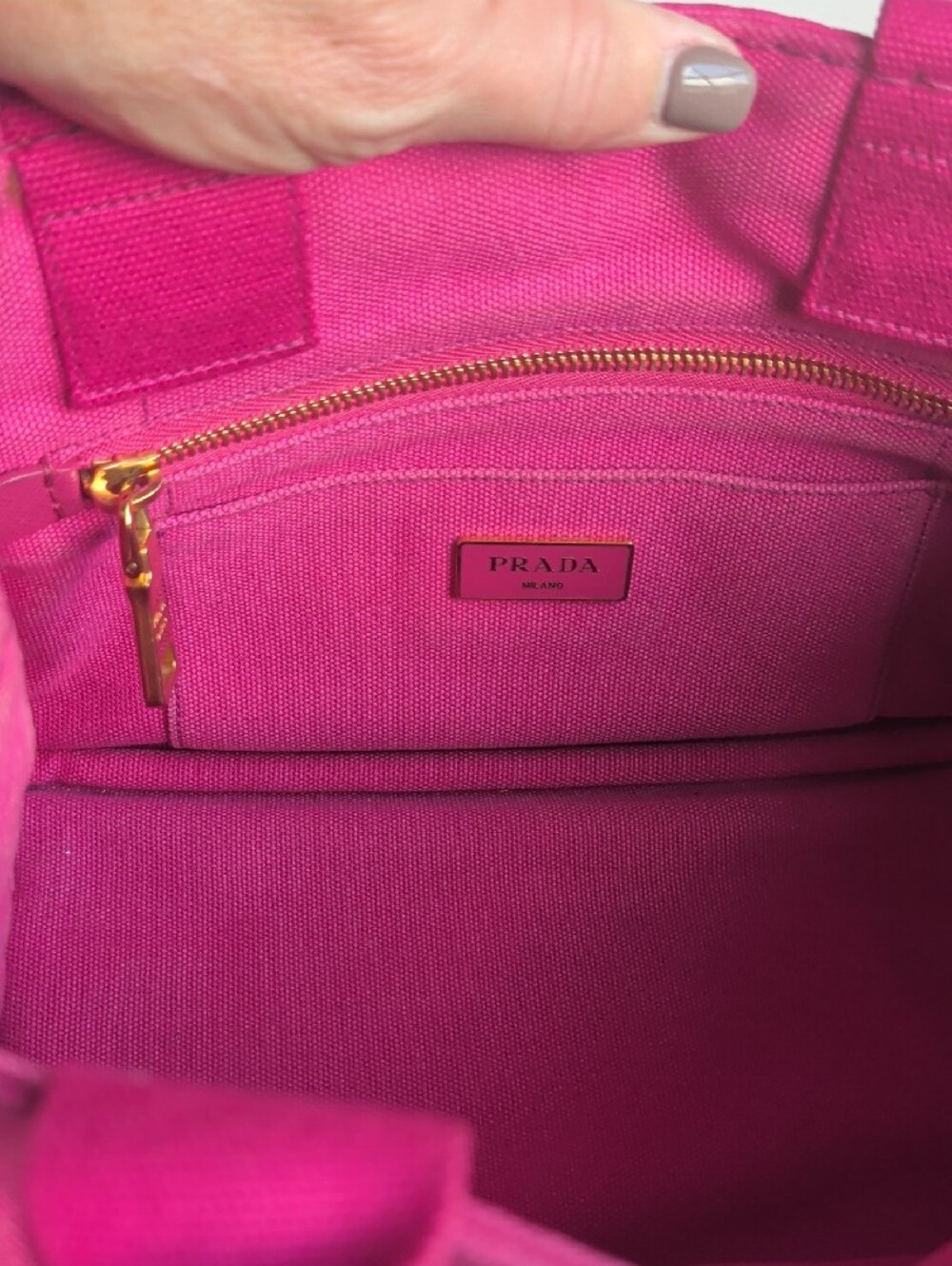PRADA Pink Canapa Canvas PM Tote With Strap - Picture 10 of 16